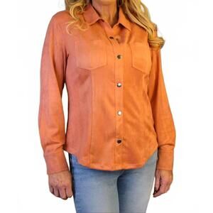 NEW WAY suede snap front shirt in tawny orange